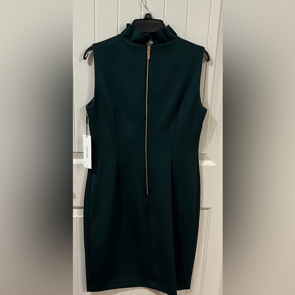 Calvin Klein Emerald Green Ruffle-Neck Sheath Dress - Picture 2 of 9